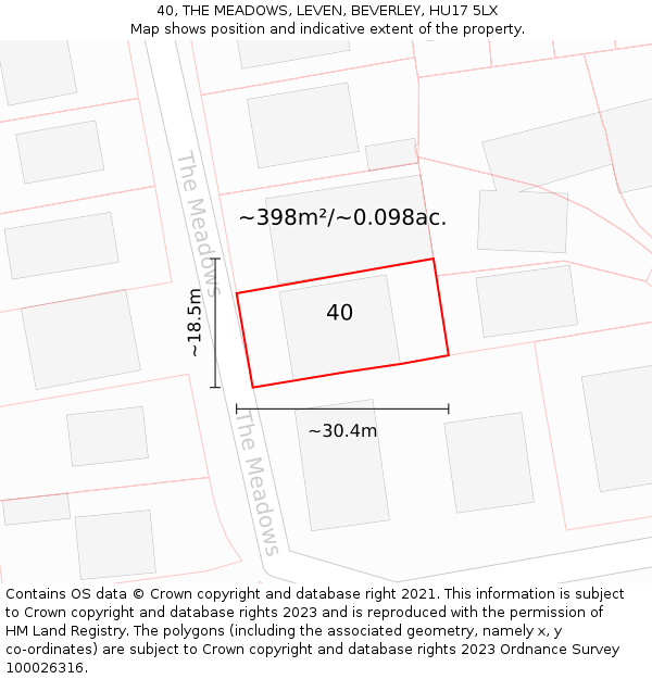 40, THE MEADOWS, LEVEN, BEVERLEY, HU17 5LX: Plot and title map
