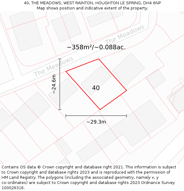 40, THE MEADOWS, WEST RAINTON, HOUGHTON LE SPRING, DH4 6NP: Plot and title map