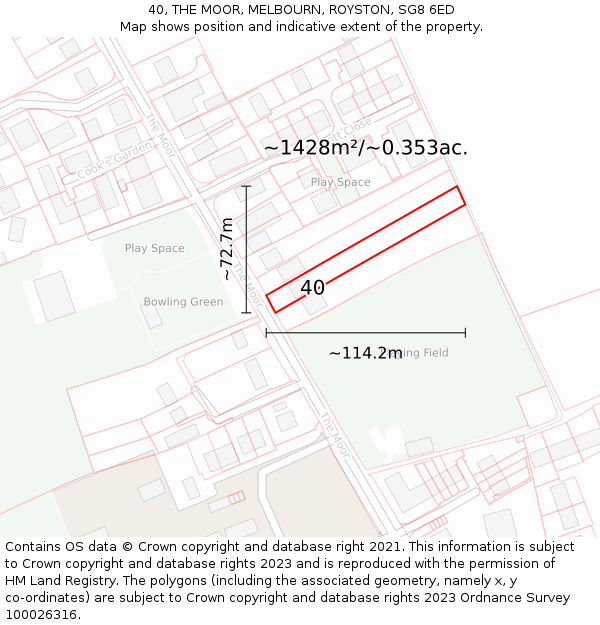 40, THE MOOR, MELBOURN, ROYSTON, SG8 6ED: Plot and title map