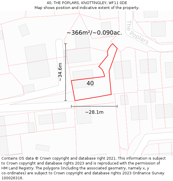 40, THE POPLARS, KNOTTINGLEY, WF11 0DE: Plot and title map