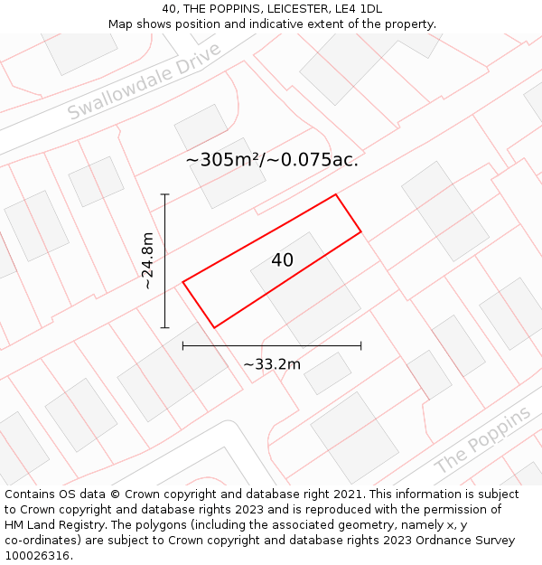 40, THE POPPINS, LEICESTER, LE4 1DL: Plot and title map