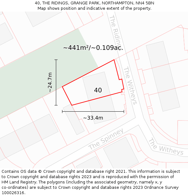 40, THE RIDINGS, GRANGE PARK, NORTHAMPTON, NN4 5BN: Plot and title map