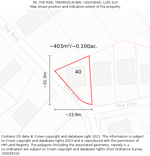 40, THE RISE, TREARDDUR BAY, HOLYHEAD, LL65 2UY: Plot and title map