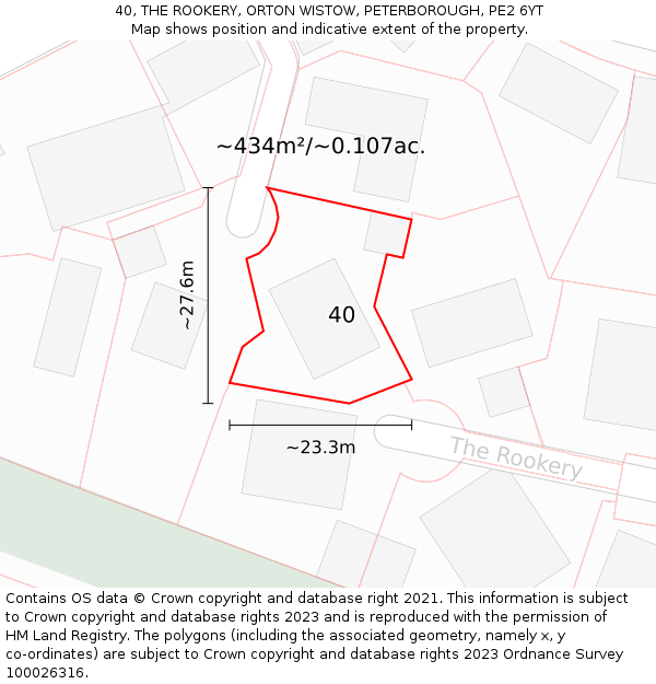 40, THE ROOKERY, ORTON WISTOW, PETERBOROUGH, PE2 6YT: Plot and title map