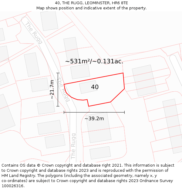 40, THE RUGG, LEOMINSTER, HR6 8TE: Plot and title map