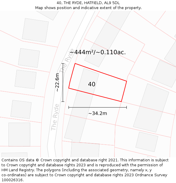 40, THE RYDE, HATFIELD, AL9 5DL: Plot and title map