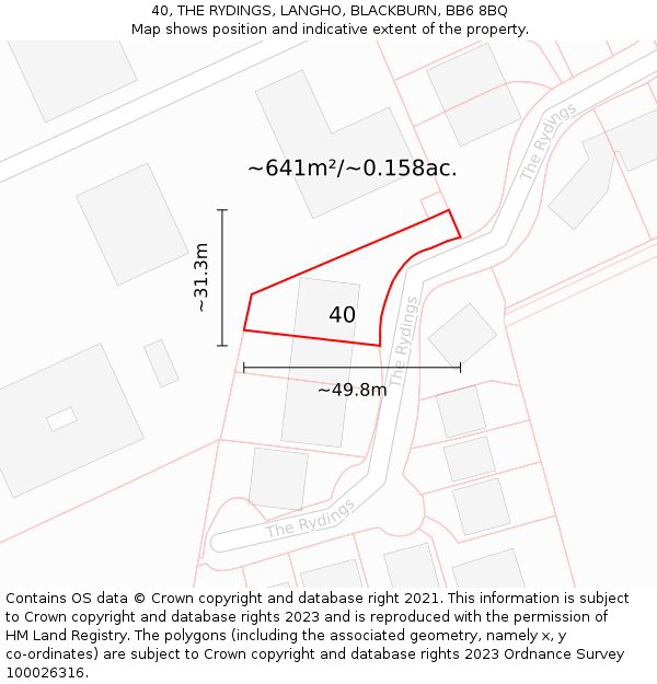 40, THE RYDINGS, LANGHO, BLACKBURN, BB6 8BQ: Plot and title map