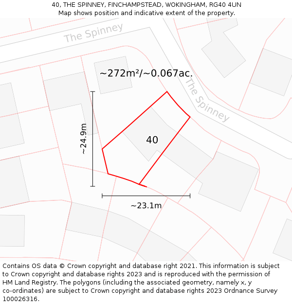 40, THE SPINNEY, FINCHAMPSTEAD, WOKINGHAM, RG40 4UN: Plot and title map