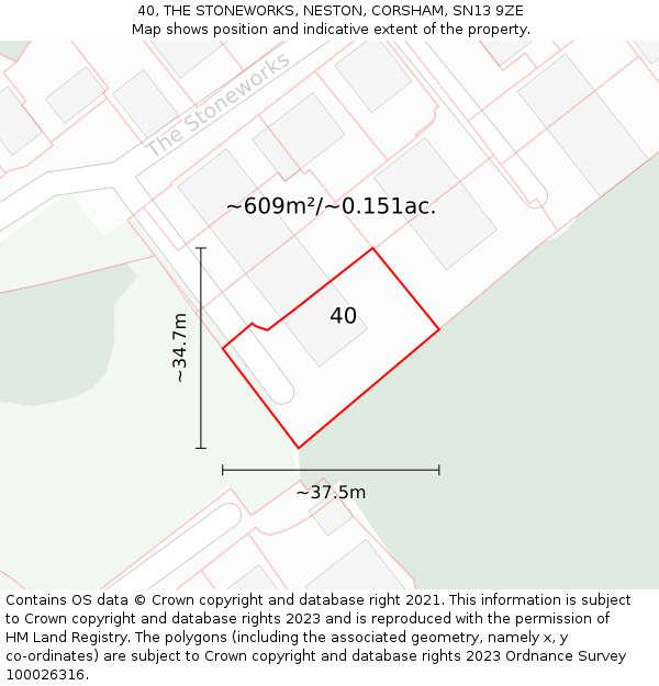 40, THE STONEWORKS, NESTON, CORSHAM, SN13 9ZE: Plot and title map