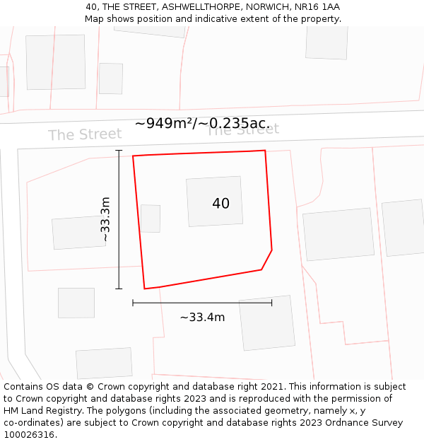 40, THE STREET, ASHWELLTHORPE, NORWICH, NR16 1AA: Plot and title map