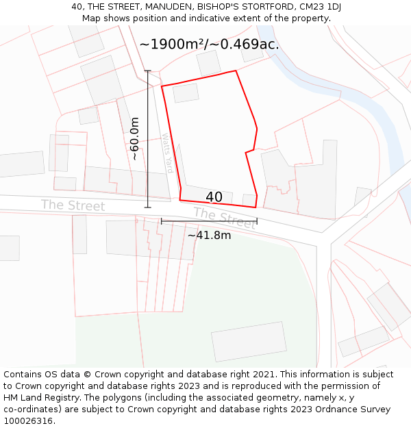 40, THE STREET, MANUDEN, BISHOP'S STORTFORD, CM23 1DJ: Plot and title map