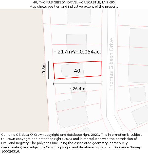 40, THOMAS GIBSON DRIVE, HORNCASTLE, LN9 6RX: Plot and title map