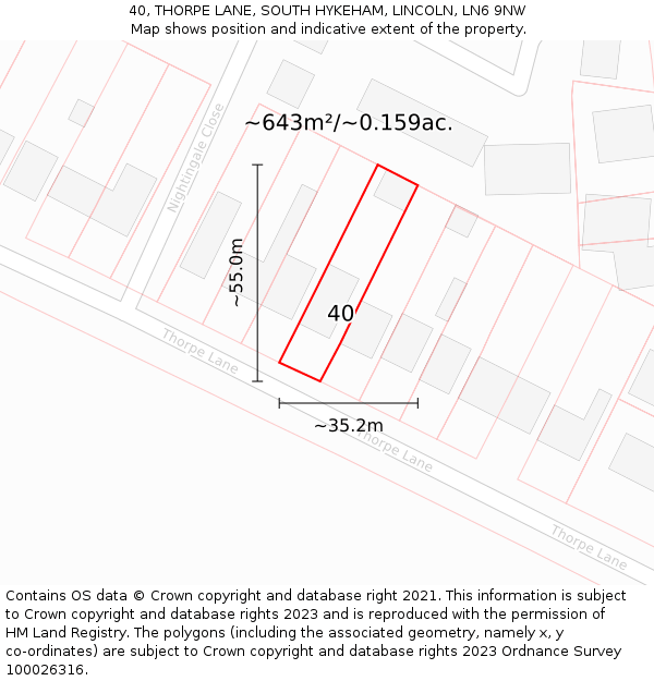 40, THORPE LANE, SOUTH HYKEHAM, LINCOLN, LN6 9NW: Plot and title map