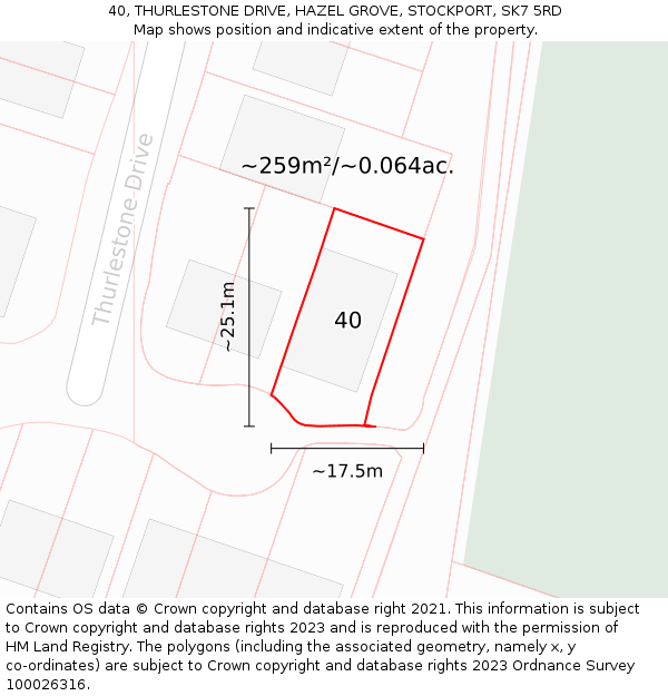 40, THURLESTONE DRIVE, HAZEL GROVE, STOCKPORT, SK7 5RD: Plot and title map