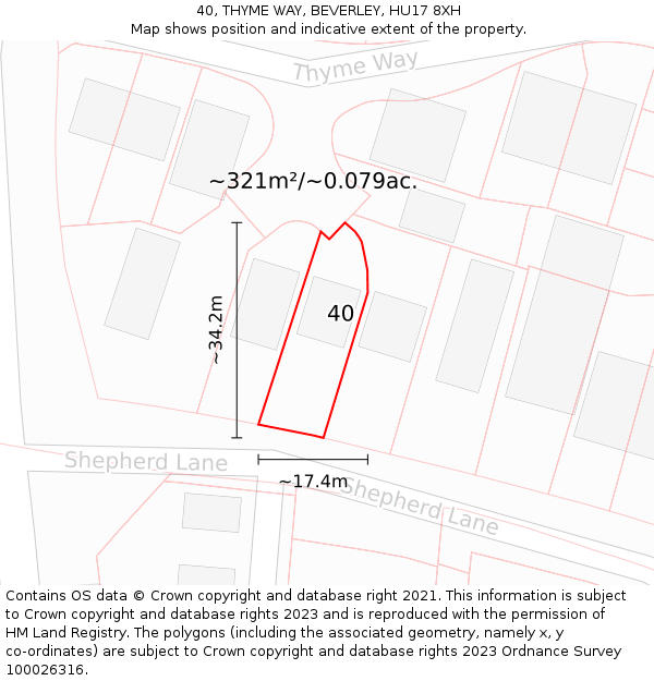 40, THYME WAY, BEVERLEY, HU17 8XH: Plot and title map