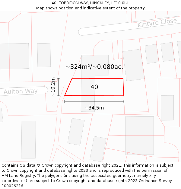 40, TORRIDON WAY, HINCKLEY, LE10 0UH: Plot and title map