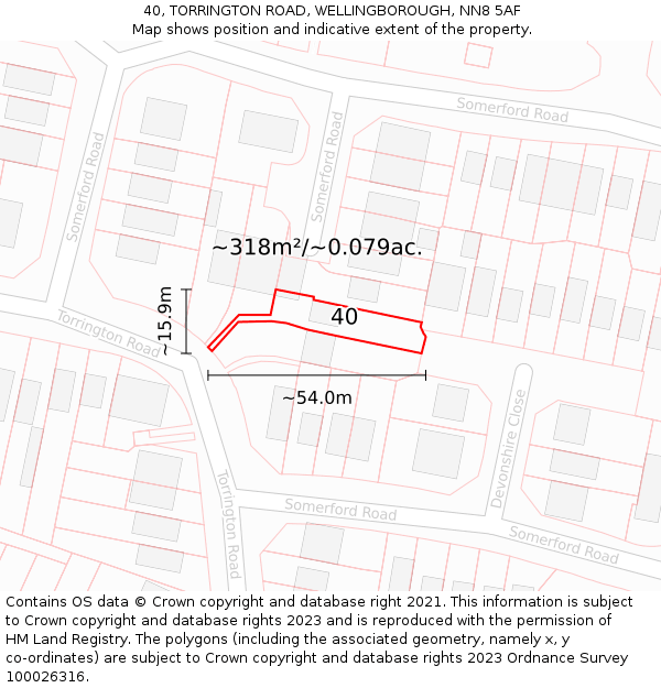 40, TORRINGTON ROAD, WELLINGBOROUGH, NN8 5AF: Plot and title map