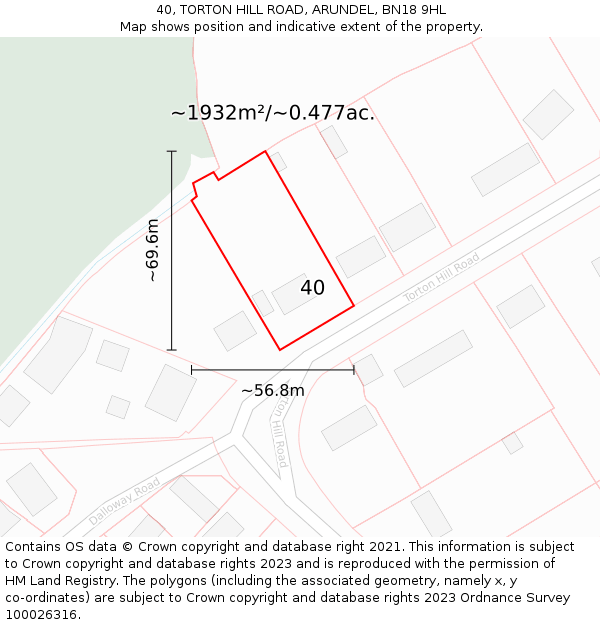 40, TORTON HILL ROAD, ARUNDEL, BN18 9HL: Plot and title map