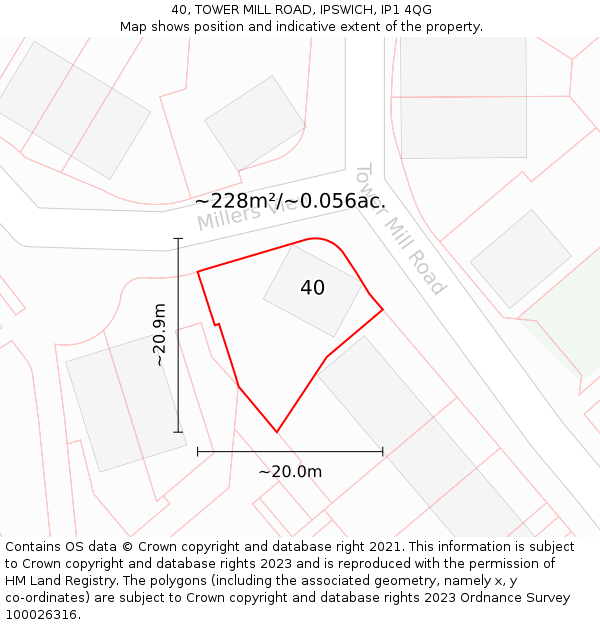 40, TOWER MILL ROAD, IPSWICH, IP1 4QG: Plot and title map