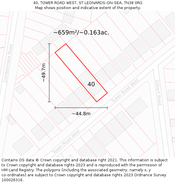 40, TOWER ROAD WEST, ST LEONARDS-ON-SEA, TN38 0RG: Plot and title map