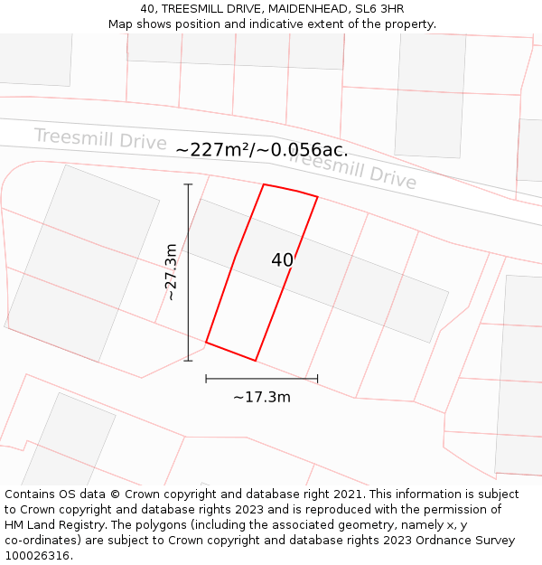 40, TREESMILL DRIVE, MAIDENHEAD, SL6 3HR: Plot and title map