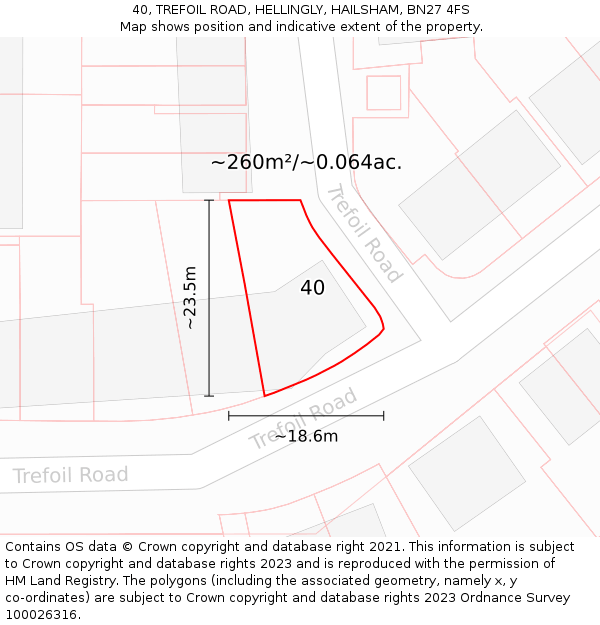 40, TREFOIL ROAD, HELLINGLY, HAILSHAM, BN27 4FS: Plot and title map