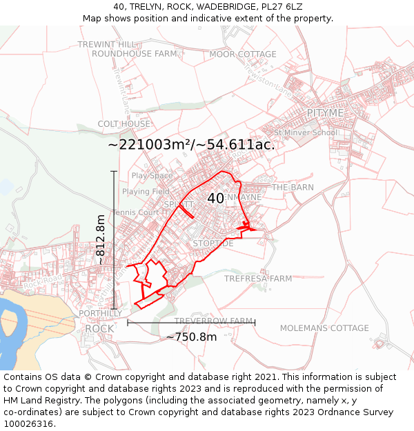 40, TRELYN, ROCK, WADEBRIDGE, PL27 6LZ: Plot and title map