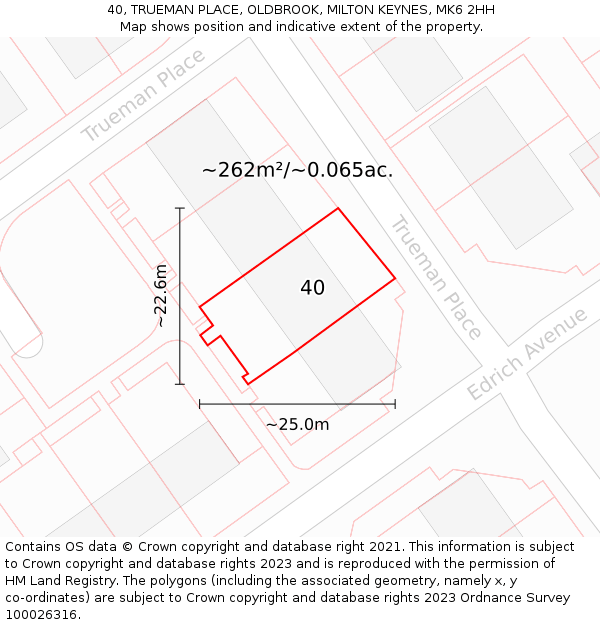 40, TRUEMAN PLACE, OLDBROOK, MILTON KEYNES, MK6 2HH: Plot and title map