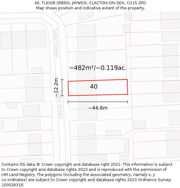 40, TUDOR GREEN, JAYWICK, CLACTON-ON-SEA, CO15 2PD: Plot and title map