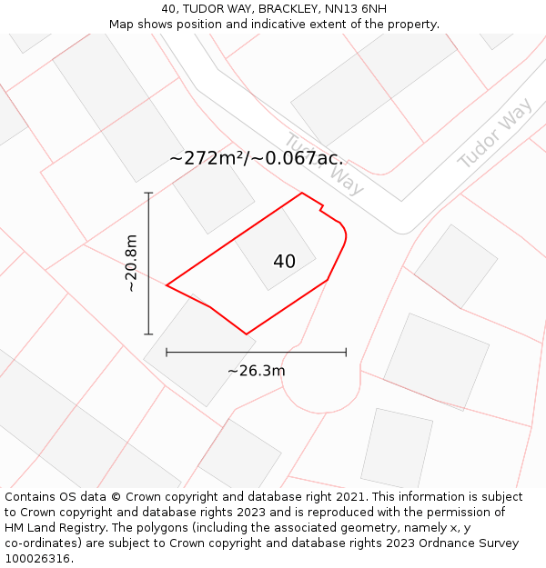 40, TUDOR WAY, BRACKLEY, NN13 6NH: Plot and title map