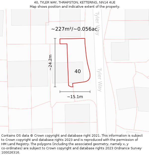 40, TYLER WAY, THRAPSTON, KETTERING, NN14 4UE: Plot and title map