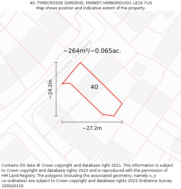 40, TYMECROSSE GARDENS, MARKET HARBOROUGH, LE16 7US: Plot and title map