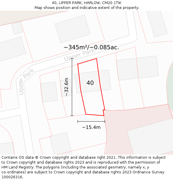 40, UPPER PARK, HARLOW, CM20 1TW: Plot and title map