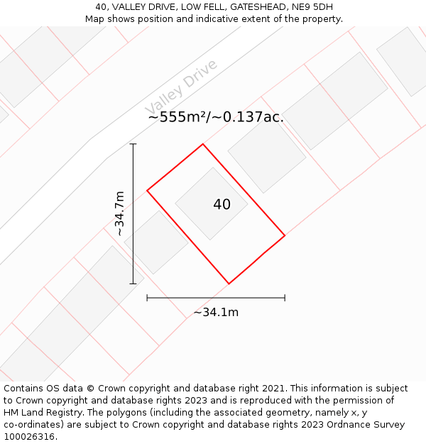 40, VALLEY DRIVE, LOW FELL, GATESHEAD, NE9 5DH: Plot and title map