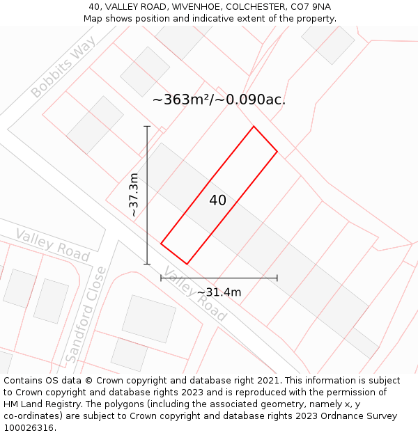 40, VALLEY ROAD, WIVENHOE, COLCHESTER, CO7 9NA: Plot and title map