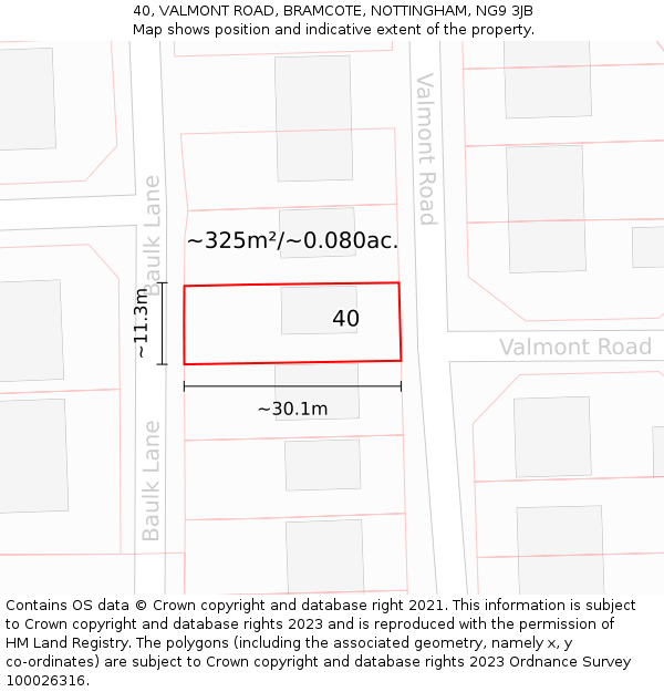 40, VALMONT ROAD, BRAMCOTE, NOTTINGHAM, NG9 3JB: Plot and title map