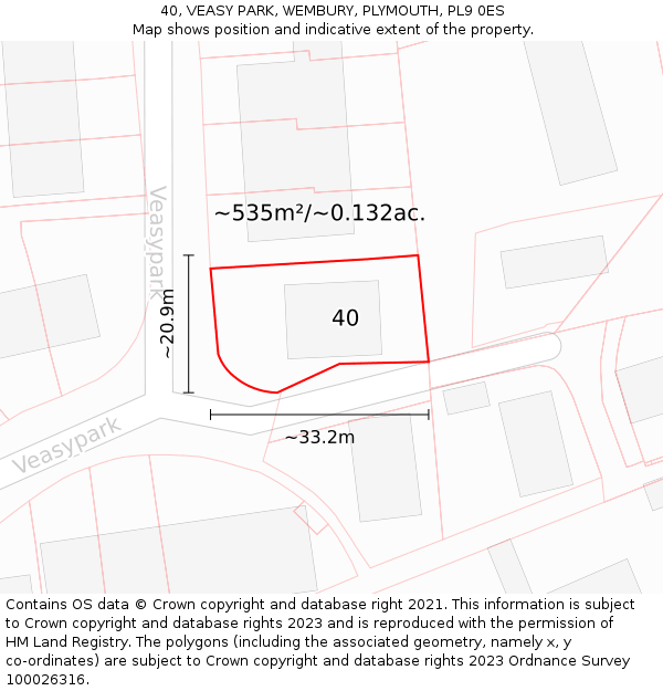 40, VEASY PARK, WEMBURY, PLYMOUTH, PL9 0ES: Plot and title map