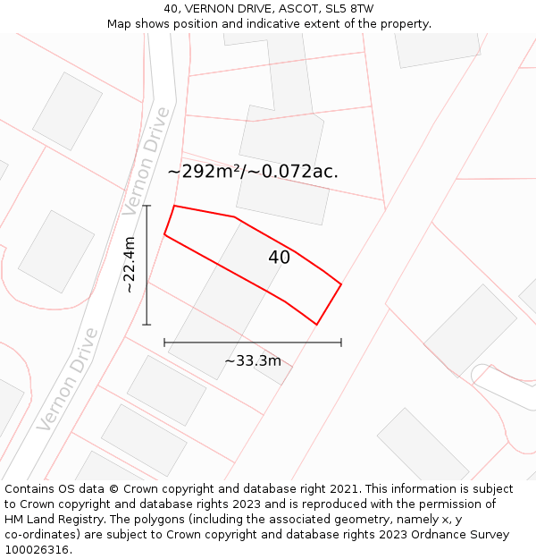 40, VERNON DRIVE, ASCOT, SL5 8TW: Plot and title map