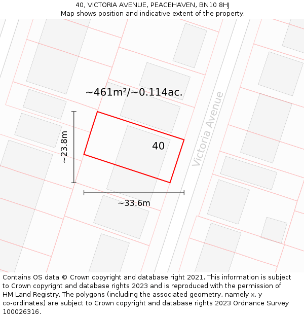 40, VICTORIA AVENUE, PEACEHAVEN, BN10 8HJ: Plot and title map