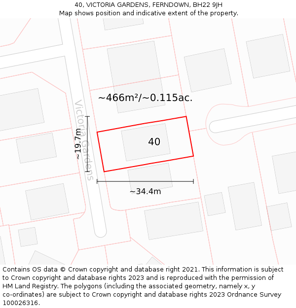 40, VICTORIA GARDENS, FERNDOWN, BH22 9JH: Plot and title map