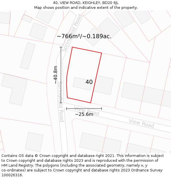 40, VIEW ROAD, KEIGHLEY, BD20 6JL: Plot and title map