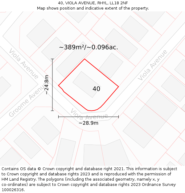 40, VIOLA AVENUE, RHYL, LL18 2NF: Plot and title map