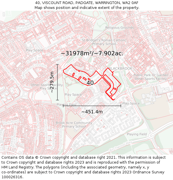 40, VISCOUNT ROAD, PADGATE, WARRINGTON, WA2 0AF: Plot and title map