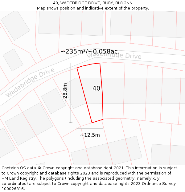 40, WADEBRIDGE DRIVE, BURY, BL8 2NN: Plot and title map