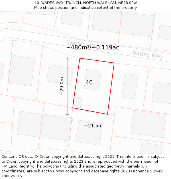40, WADES WAY, TRUNCH, NORTH WALSHAM, NR28 0PW: Plot and title map