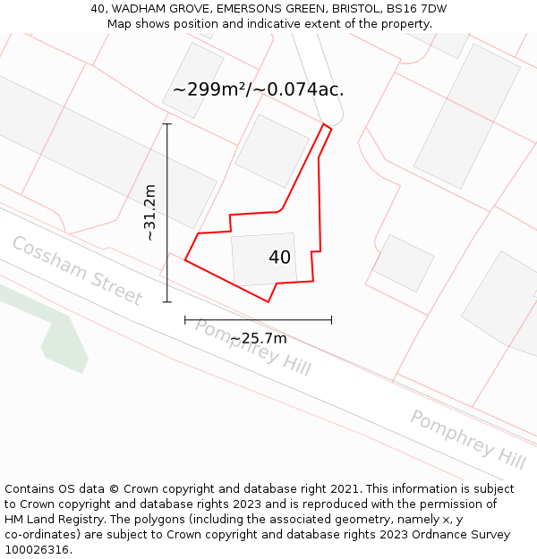 40, WADHAM GROVE, EMERSONS GREEN, BRISTOL, BS16 7DW: Plot and title map