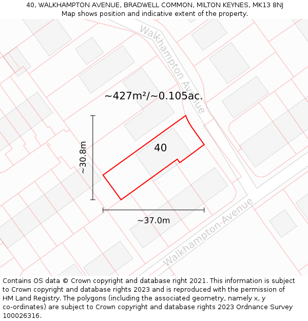 40, WALKHAMPTON AVENUE, BRADWELL COMMON, MILTON KEYNES, MK13 8NJ: Plot and title map