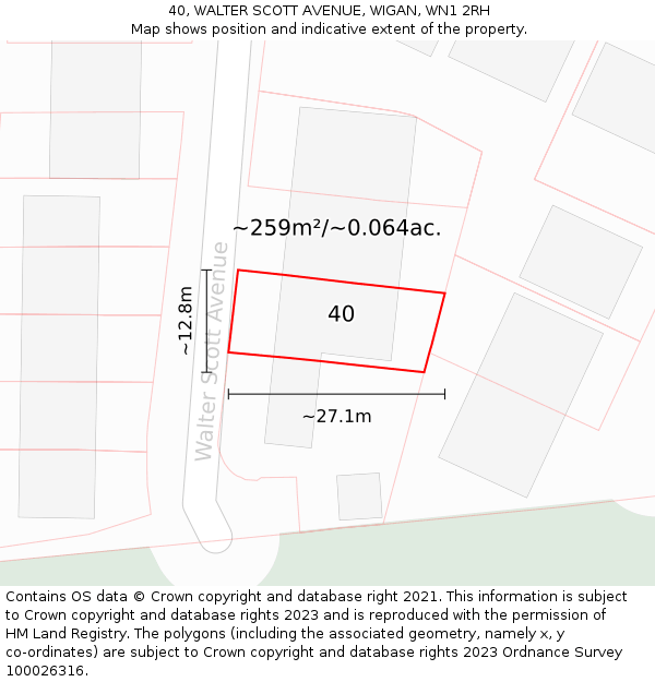 40, WALTER SCOTT AVENUE, WIGAN, WN1 2RH: Plot and title map