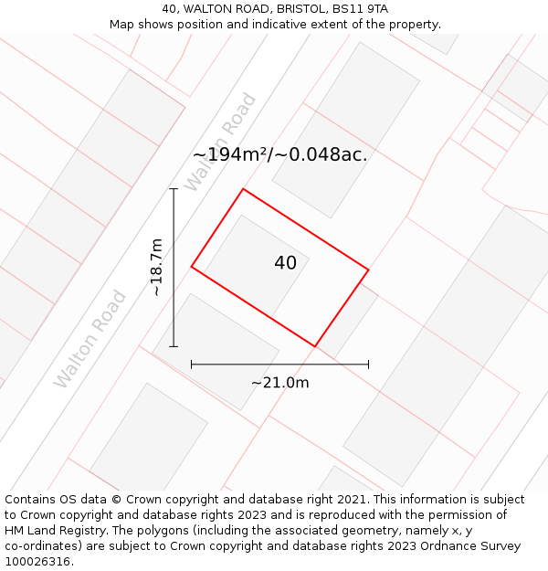 40, WALTON ROAD, BRISTOL, BS11 9TA: Plot and title map