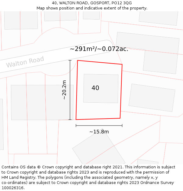 40, WALTON ROAD, GOSPORT, PO12 3QG: Plot and title map